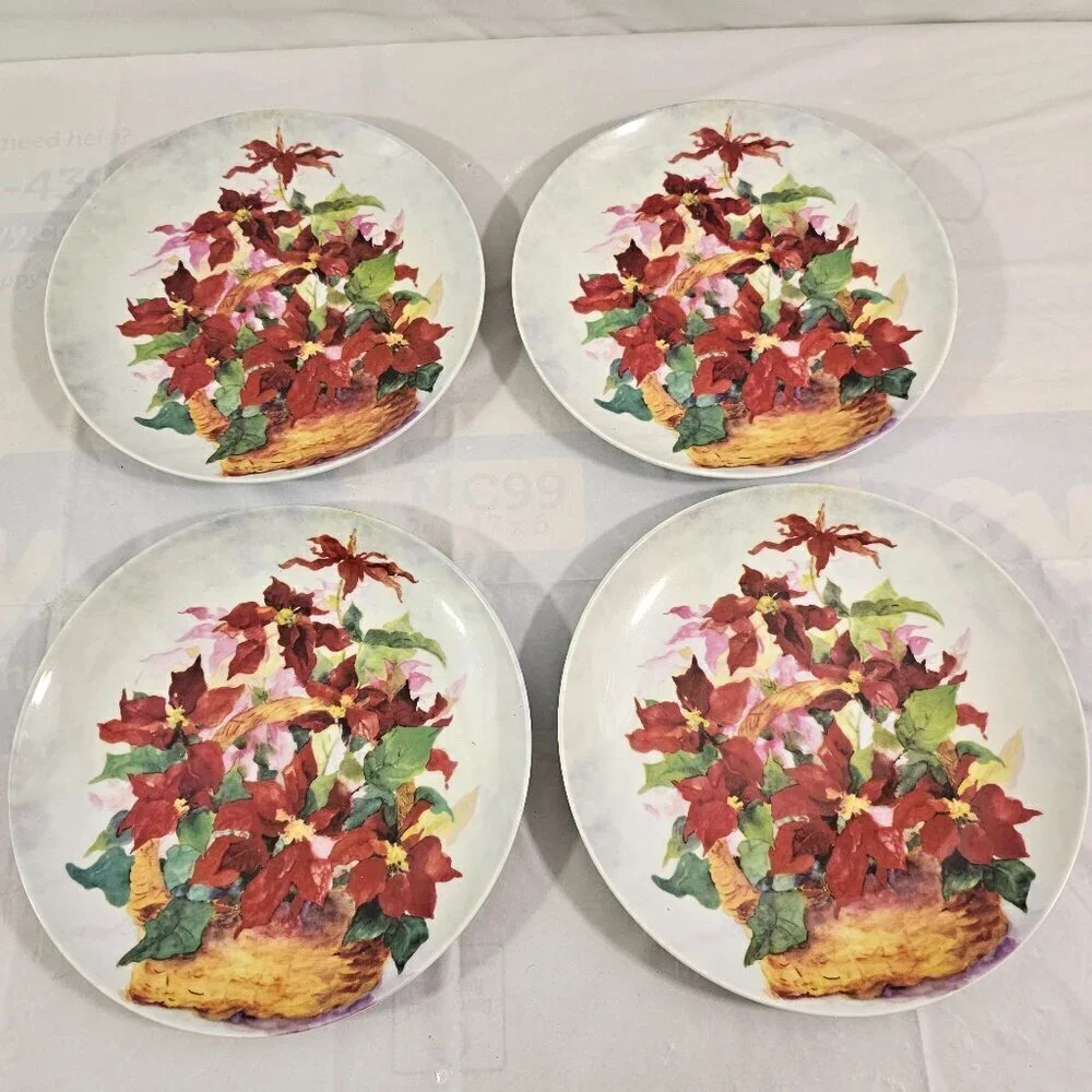 Formalities Baum Bros Poinsettia Basket Salad Dessert Luncheon Plates – Set of 4